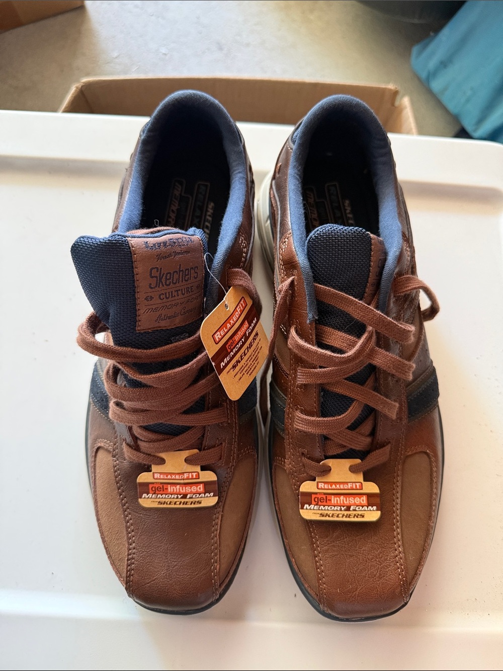 Skechers Men’s Brown and Navy Lace-Up Memory Foam Sneakers